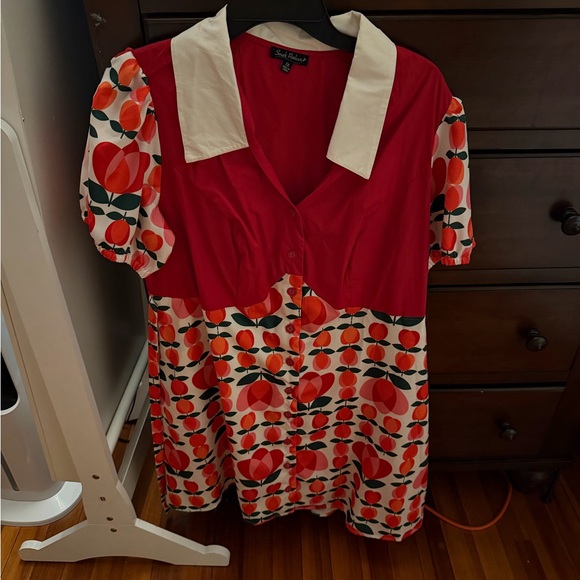 Smak parlor plus size 1970s red orange tulip mini shirt dress size 1X - Picture 8 of 8